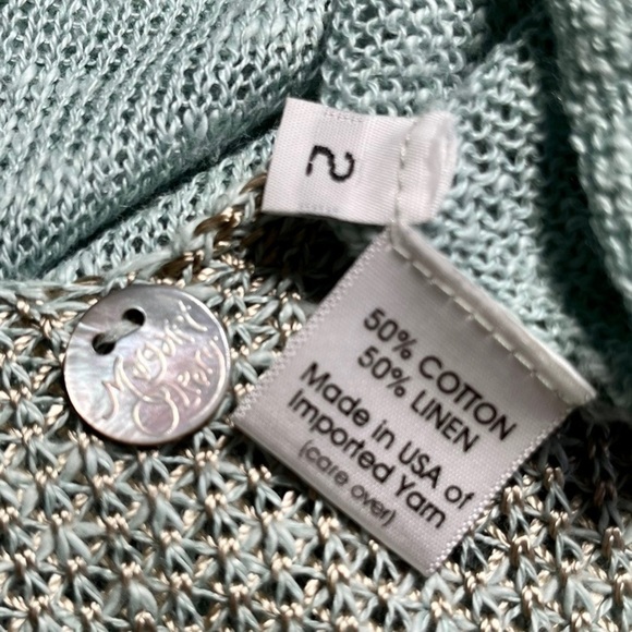 Margaret O'leary Aqua Blue Beige Crochet Oversized Tunic Pullover Sweater Top - Picture 6 of 7